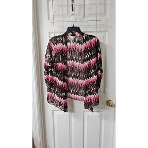 Christopher & Banks Open Front Lace Mesh Cardigan Pink Brown Ikat Chevron Medium